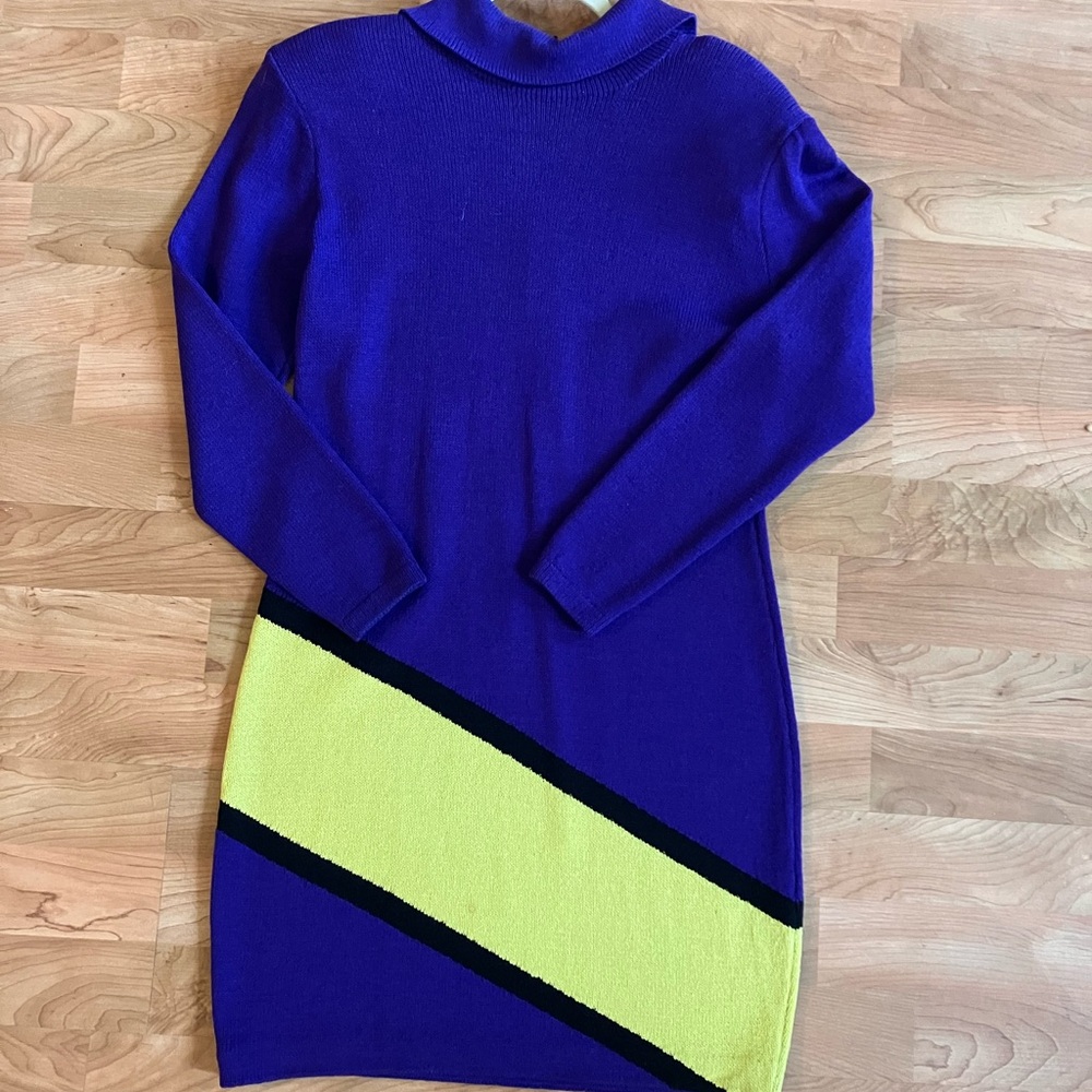 Vintage 80s St. John Deep Purple Knit Dress